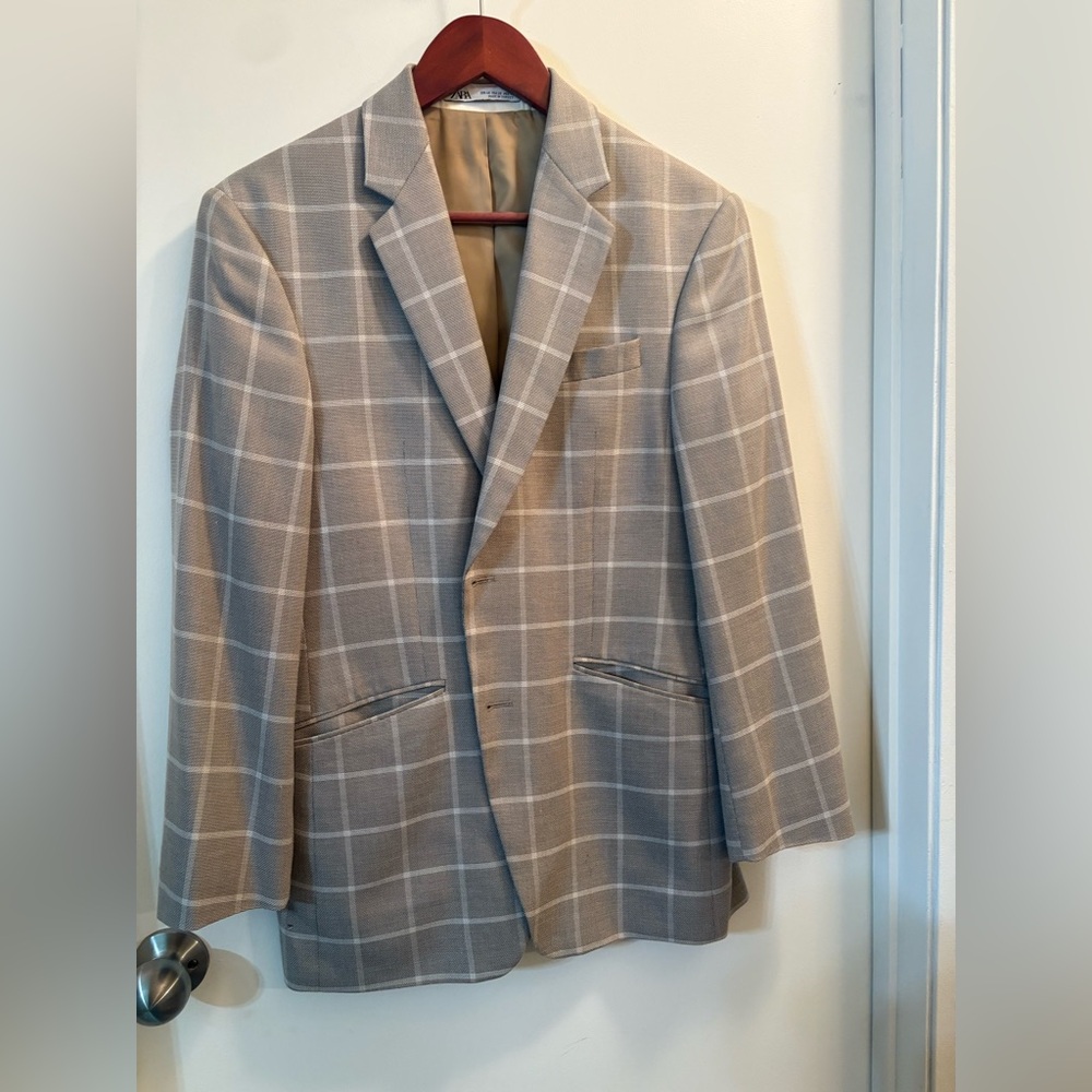 Zara Classic Tan Checkered Blazer